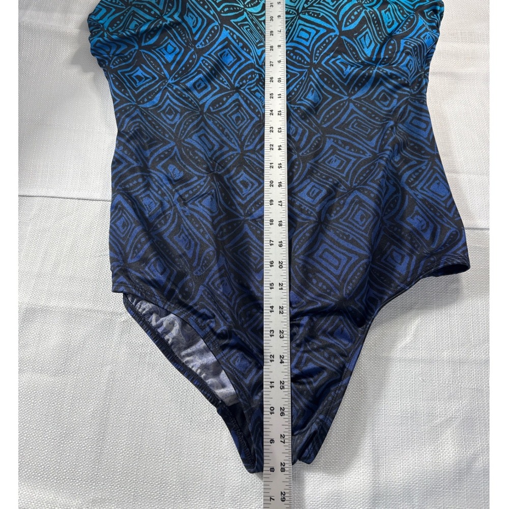 Blue Black Tribal Geometric Ombre One Piece Swimsuit Plus Size 24W Tummy Control - Picture 4 of 8
